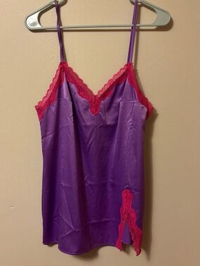 Victoria's Secret Tease Satin Purple & Pink Lace Trim Mini Slip